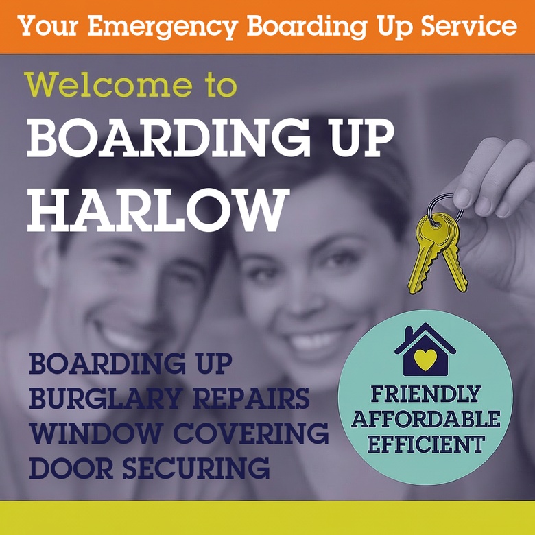 Boarding Up Harlow securing a broken window with exterior plywood