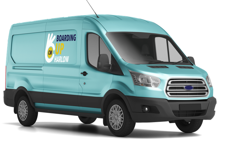 Boarding Up Harlow van carrying plywood boarding and fixings